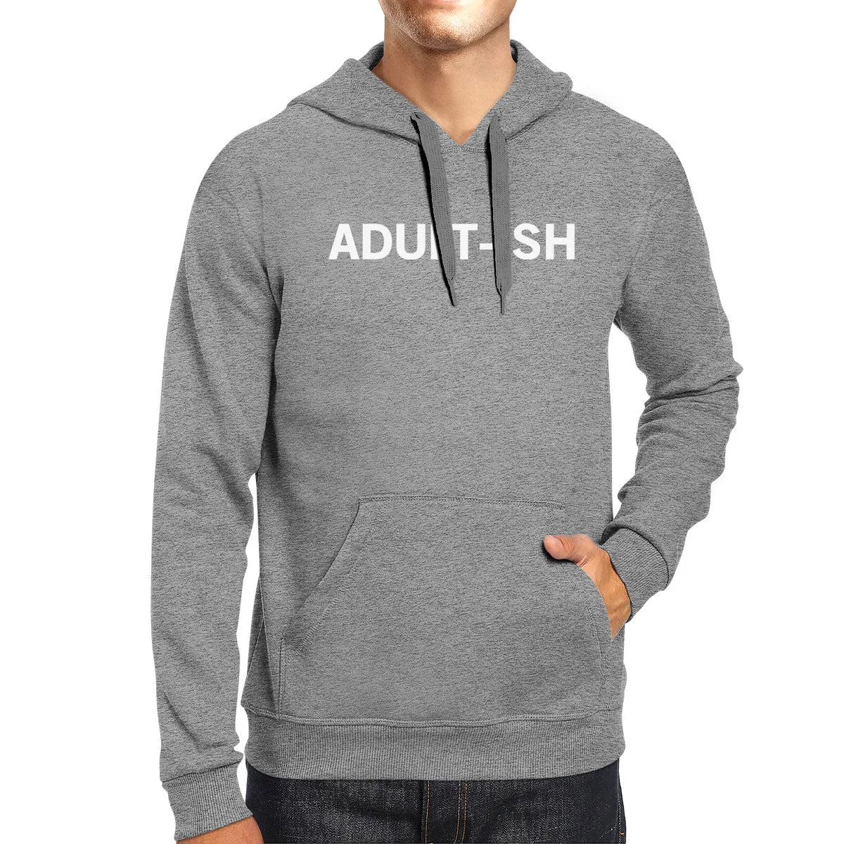 Adult-ish Unisex Heather Grey Hoodie Simple Trendy Typography Top