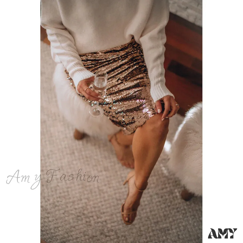 Amy Fashion - Sequined Bling Fashion Vestido Skirts