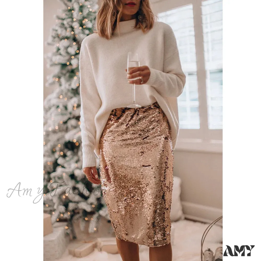 Amy Fashion - Sequined Bling Fashion Vestido Skirts