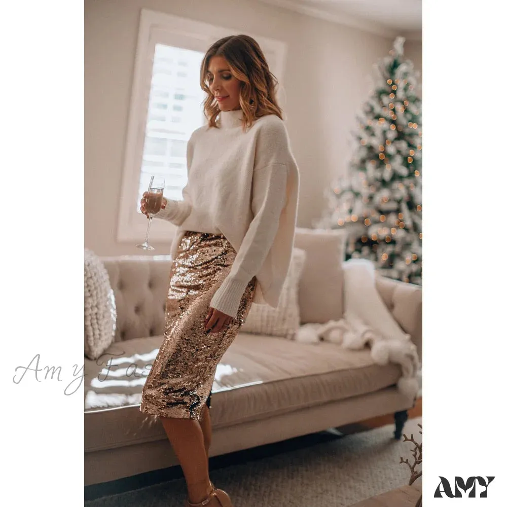 Amy Fashion - Sequined Bling Fashion Vestido Skirts