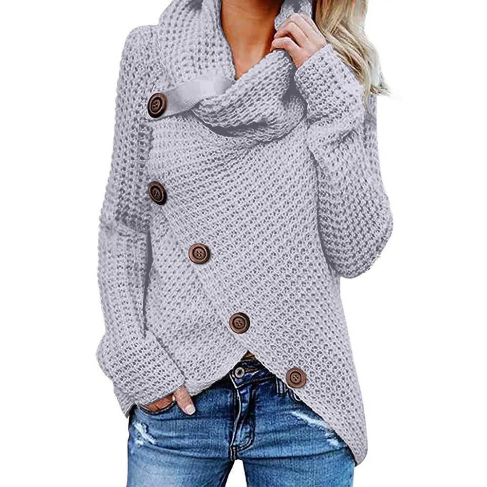 Asymmetric Turtleneck Casual Cozy Women Wrap Sweater