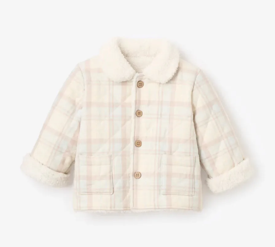 Baby Reversible plaid/Sherpa Jacket with Sherpa collar, 9-12 months