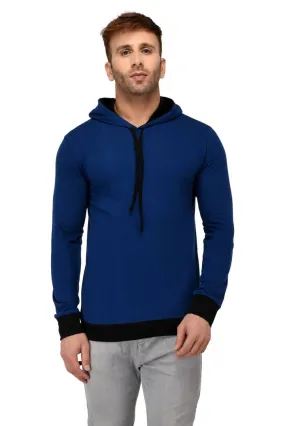 Blue Cotton Solid Hooded Tees