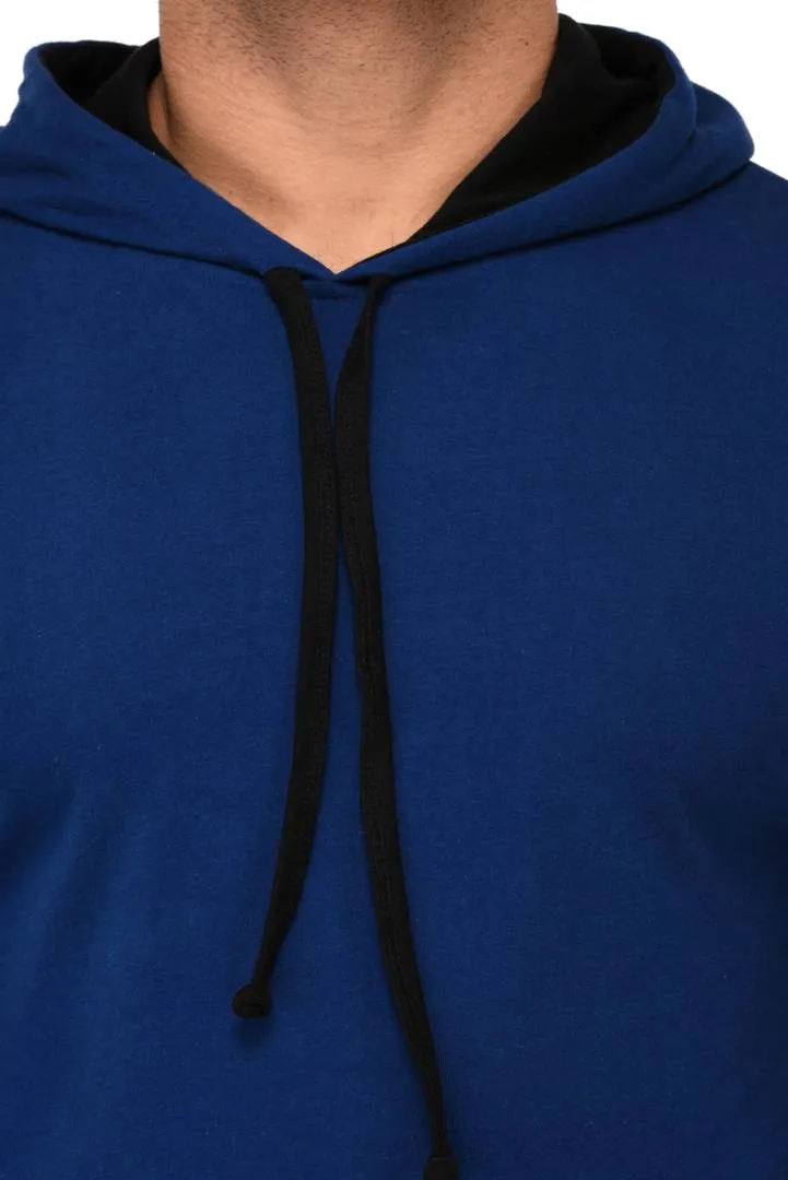 Blue Cotton Solid Hooded Tees