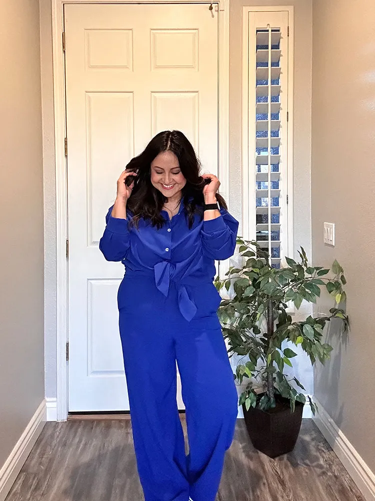 Blue Drape Top & Wide Pants Set