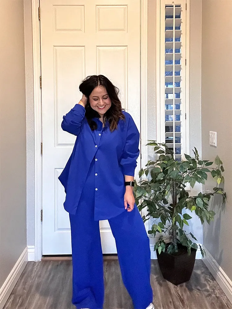 Blue Drape Top & Wide Pants Set