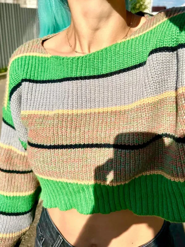 Casual Cozy Stripe Crop Sweater