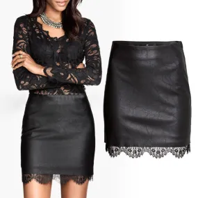 Casual Party Synthetic Leather Lace Skirt