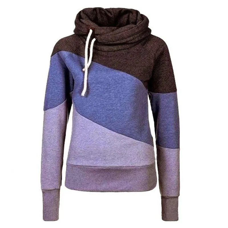 Color Block Patchwork High Neck Sport Hoodie