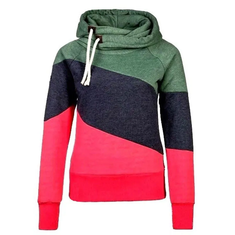 Color Block Patchwork High Neck Sport Hoodie