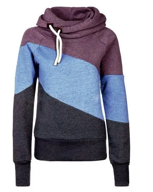 Color Block Patchwork High Neck Sport Hoodie