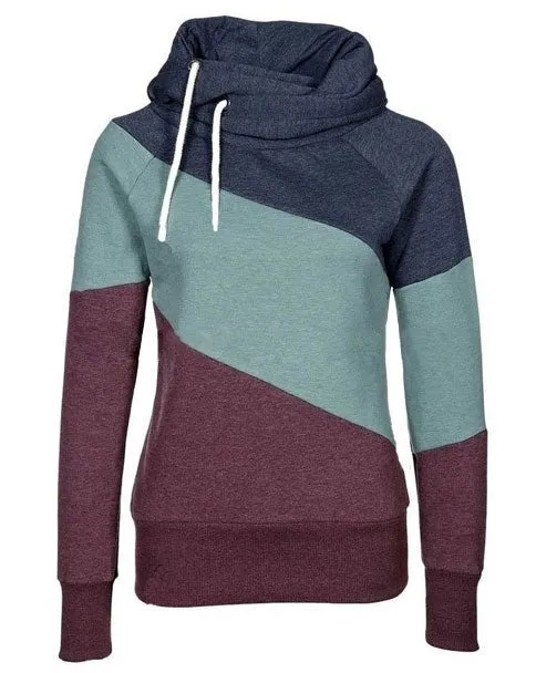 Color Block Patchwork High Neck Sport Hoodie