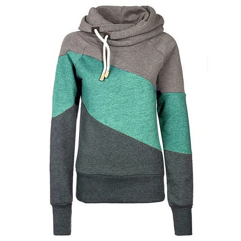 Color Block Patchwork High Neck Sport Hoodie