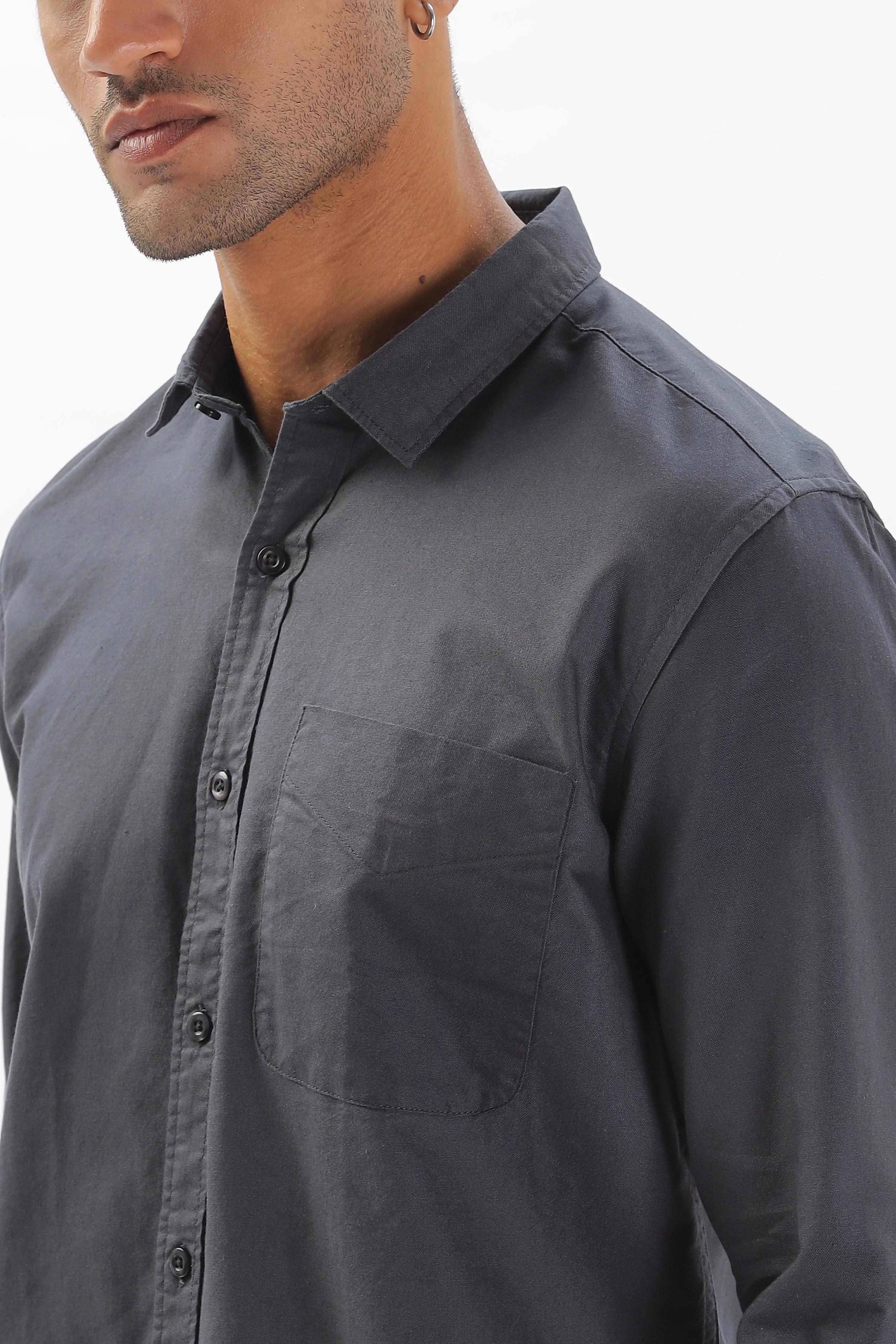 Dark Gray Regular Fit Plain Full Sleeve Shirt