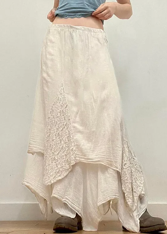 Elegant Beige Asymmetrical Solid Cotton Skirts Summer PP004