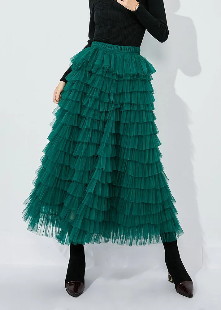 Elegant Blackish Green High Waist Layered Tulle Skirts Summer LY0858