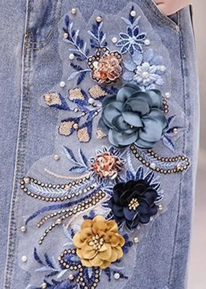 Elegant Blue Asymmetrical Patchwork Tassel Hole Denim Skirts Summer TY1077