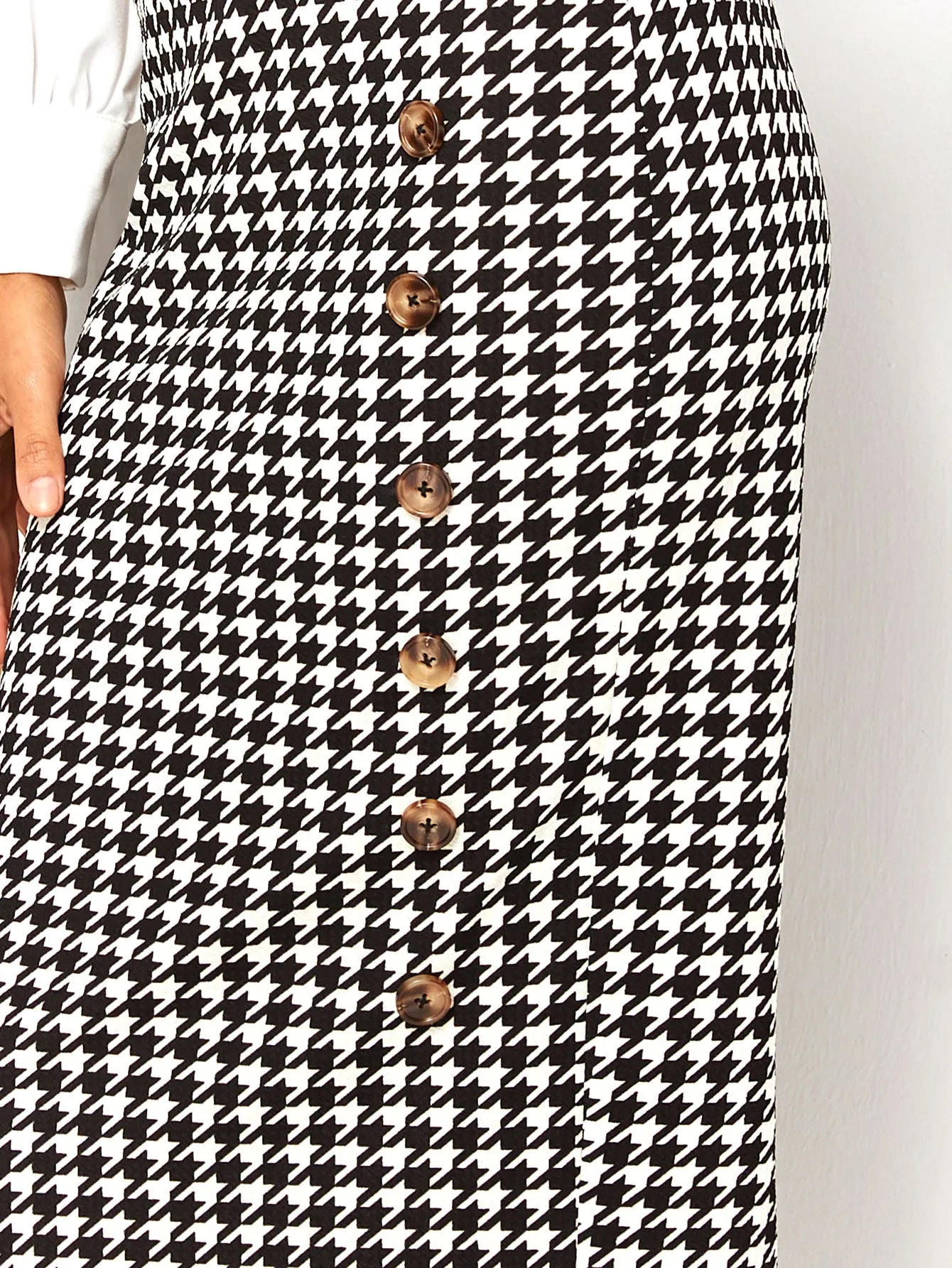 Elegant Houndstooth Zipper High Waist Midi Women Skirt