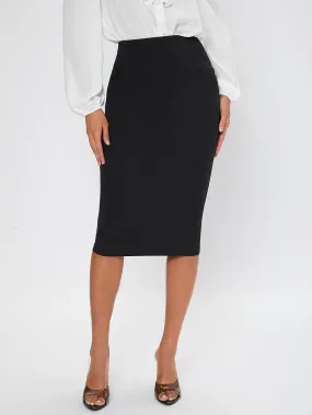 Elegant Plain High Waist Knee Length Women Skirt