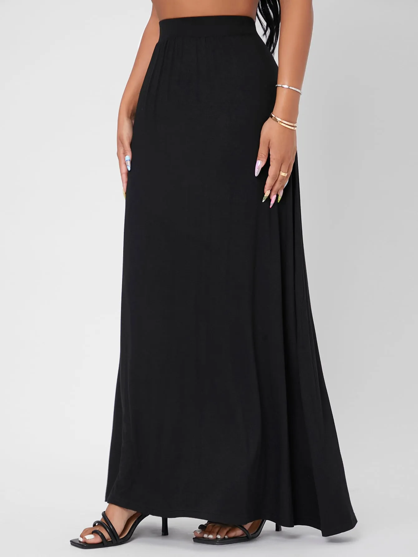 Elegant Plain High Waist Maxi Womens Skirts