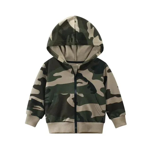 Fall Winter New Camouflage Hoodies for Boys and Girls Fashion Long Sleeve Zipper Hooded Jackets Coats Kids Children Outer Wear