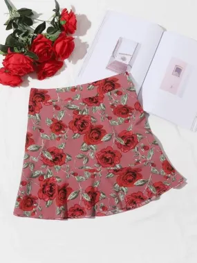 Floral Print Flounce Hem Skirt