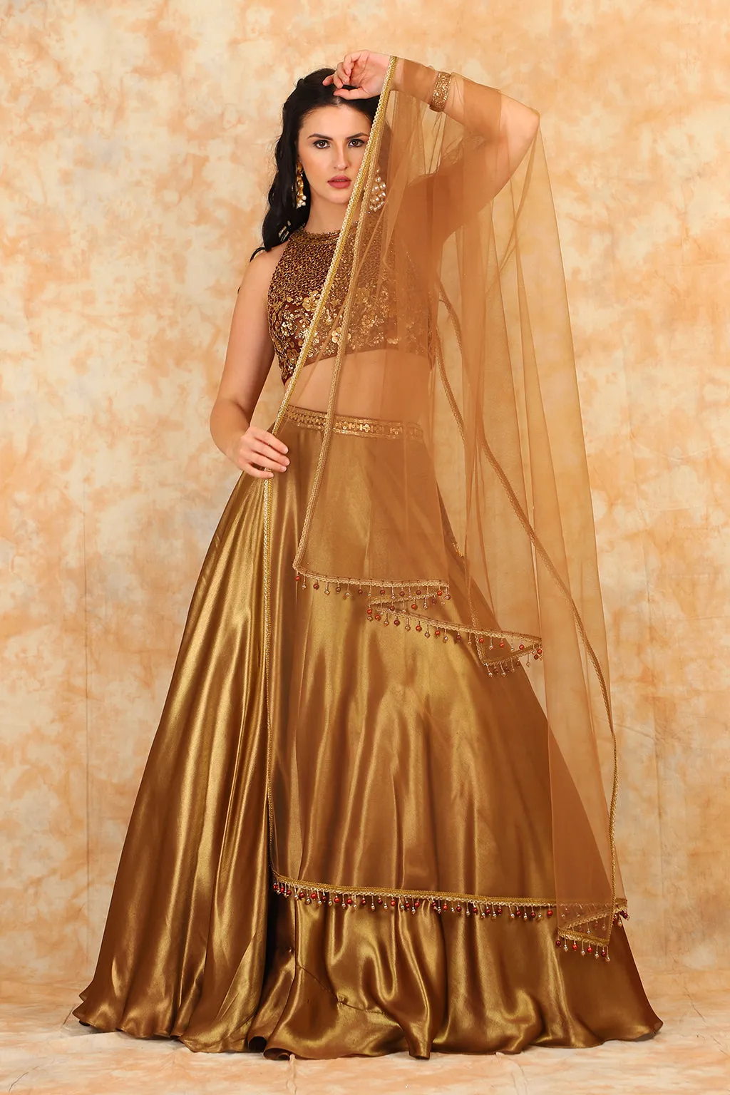 Gold Embroidery Sequence Top with elegant skirt