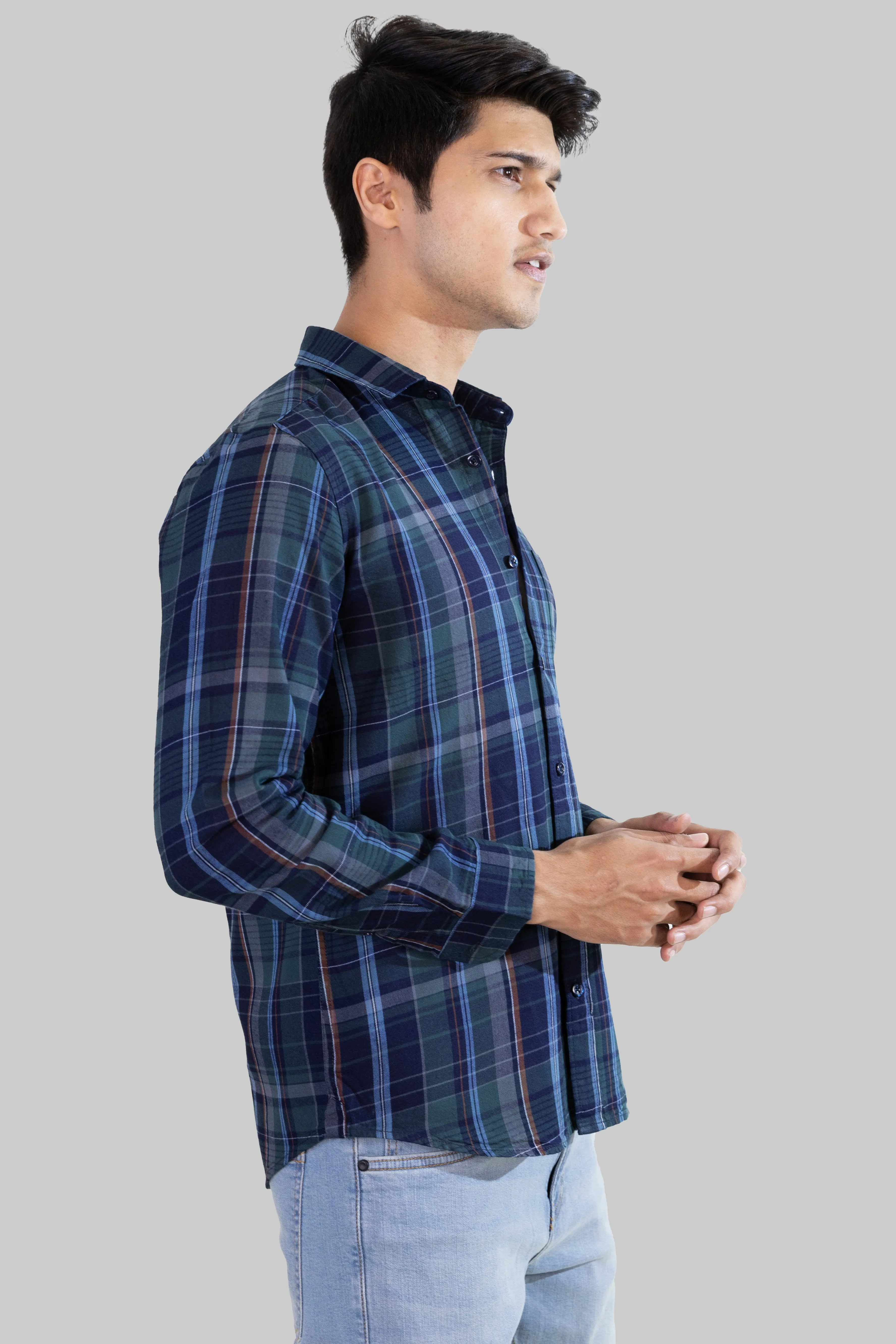 Gridline Checkered Shirt - Blue