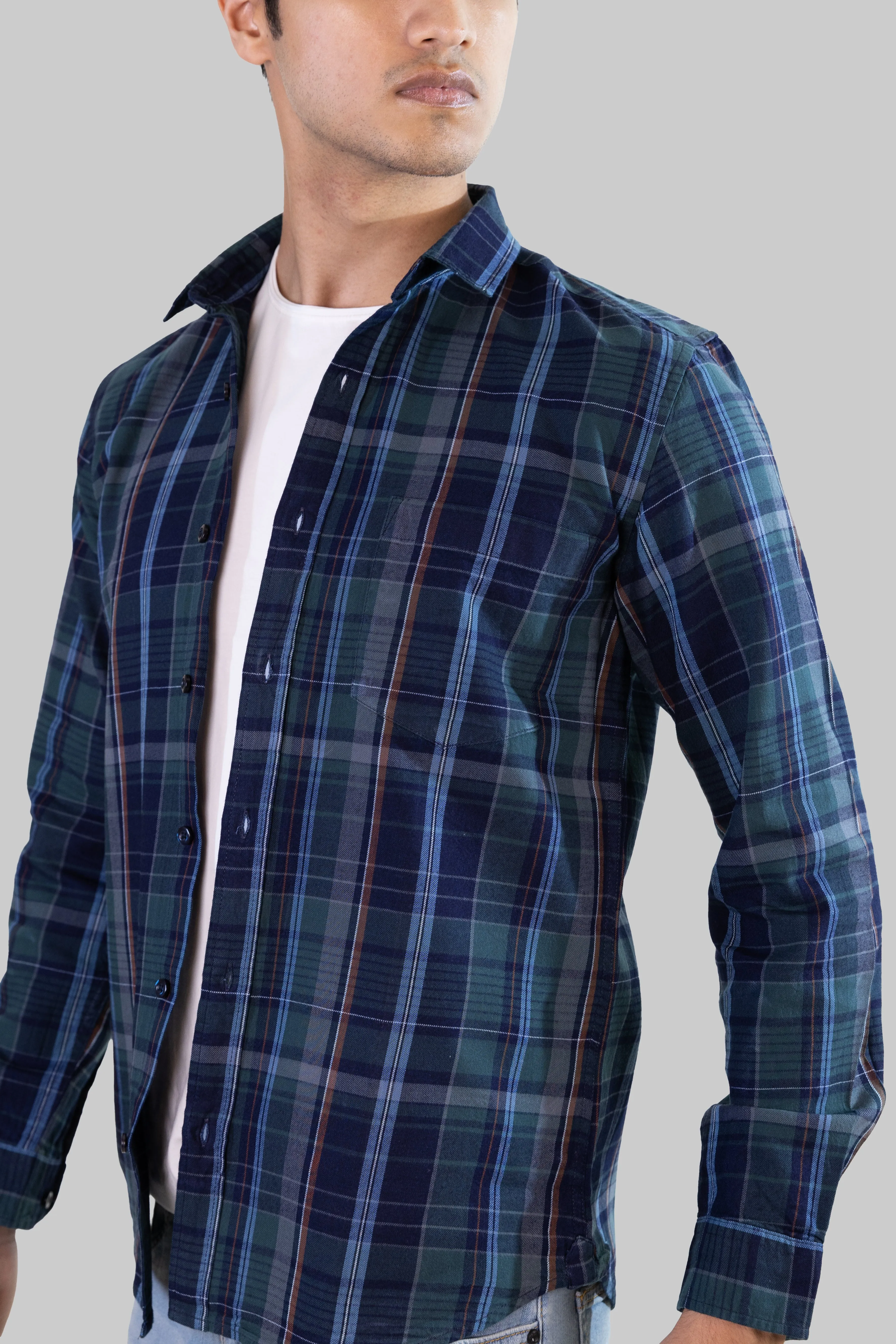 Gridline Checkered Shirt - Blue