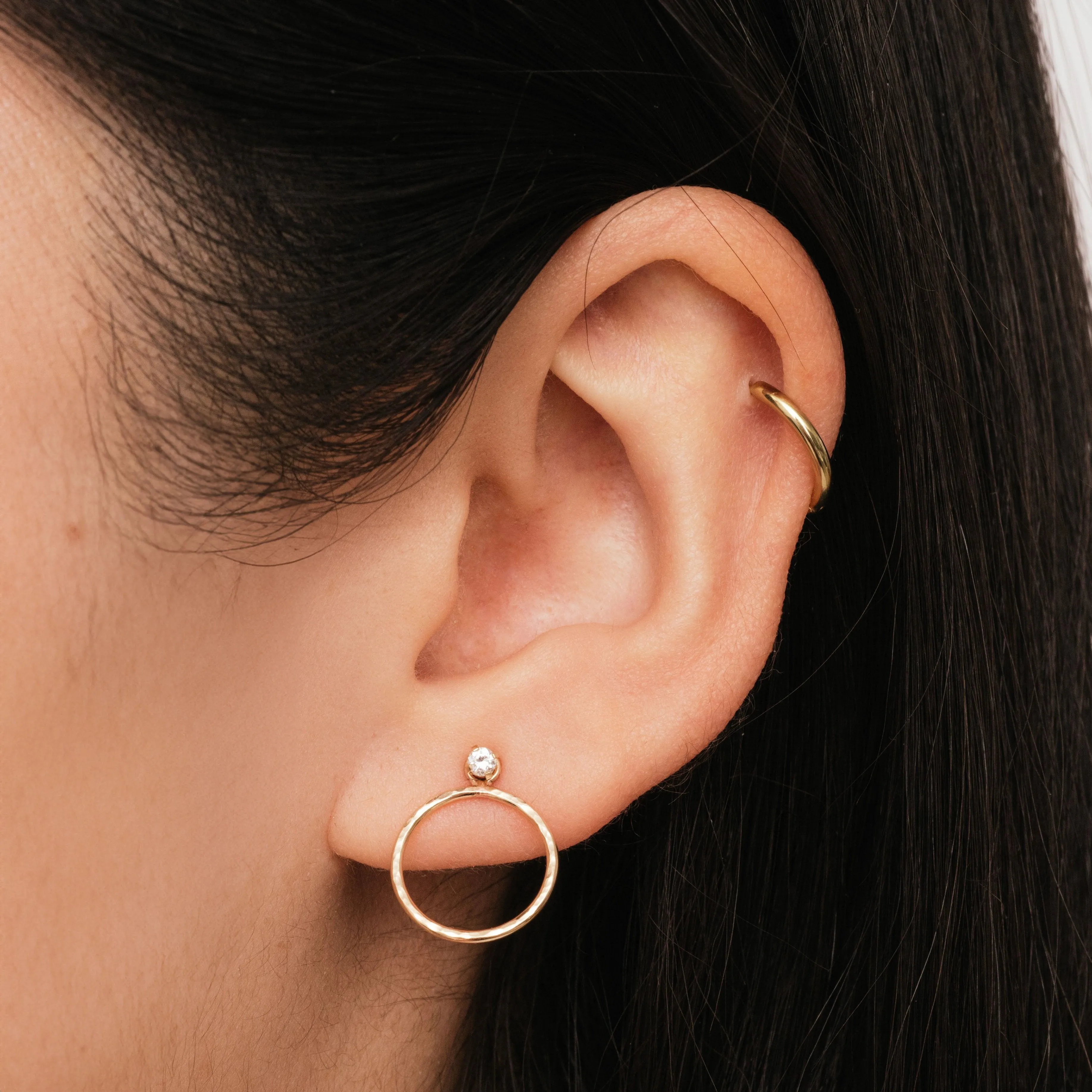 Hammered Circle Hoop Ear Jacket