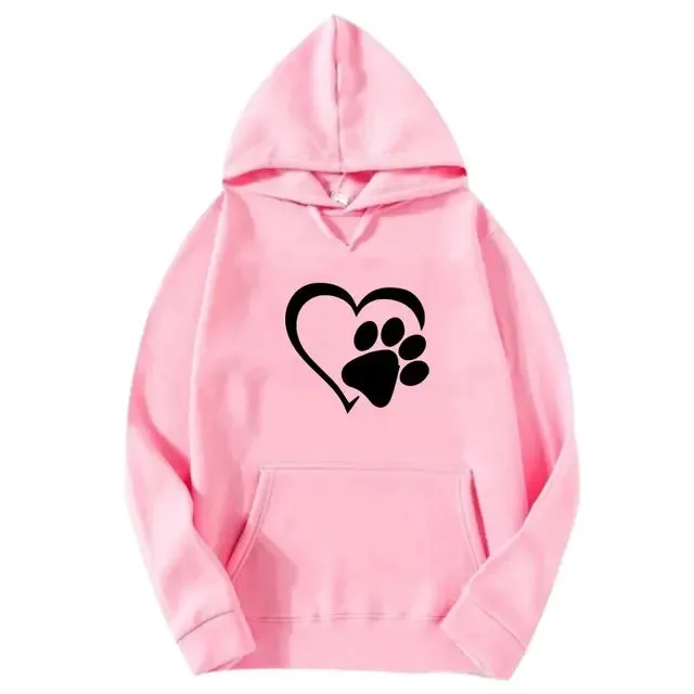 Heart Shape Paw Print Hoodies