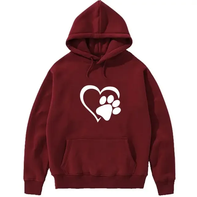 Heart Shape Paw Print Hoodies