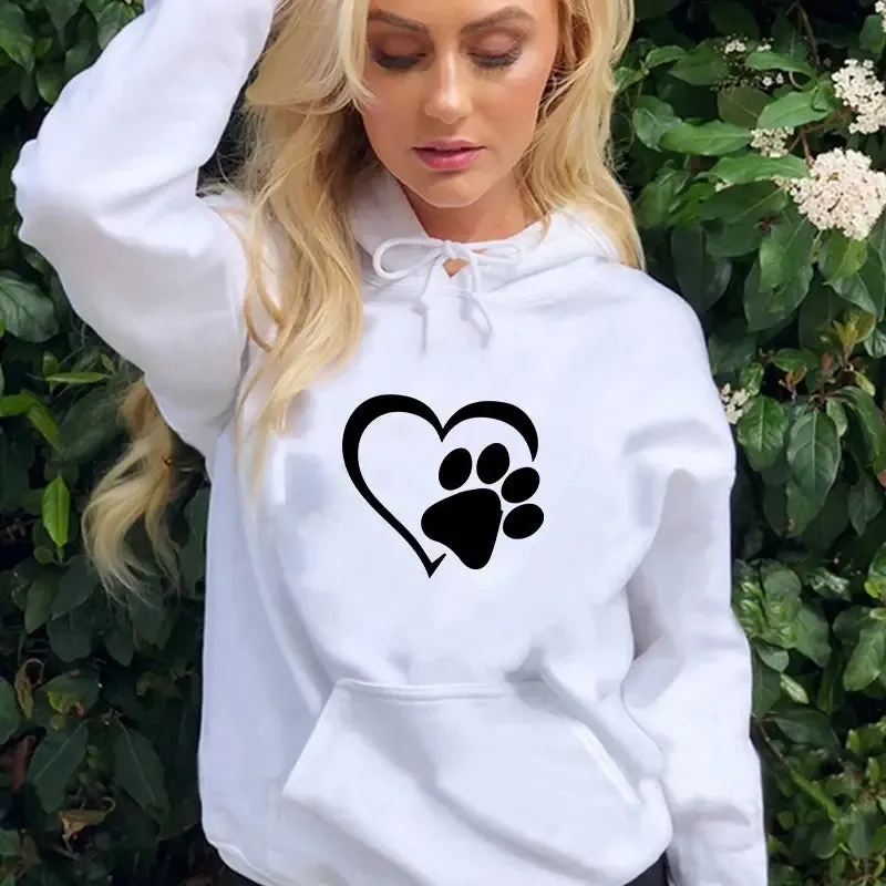 Heart Shape Paw Print Hoodies