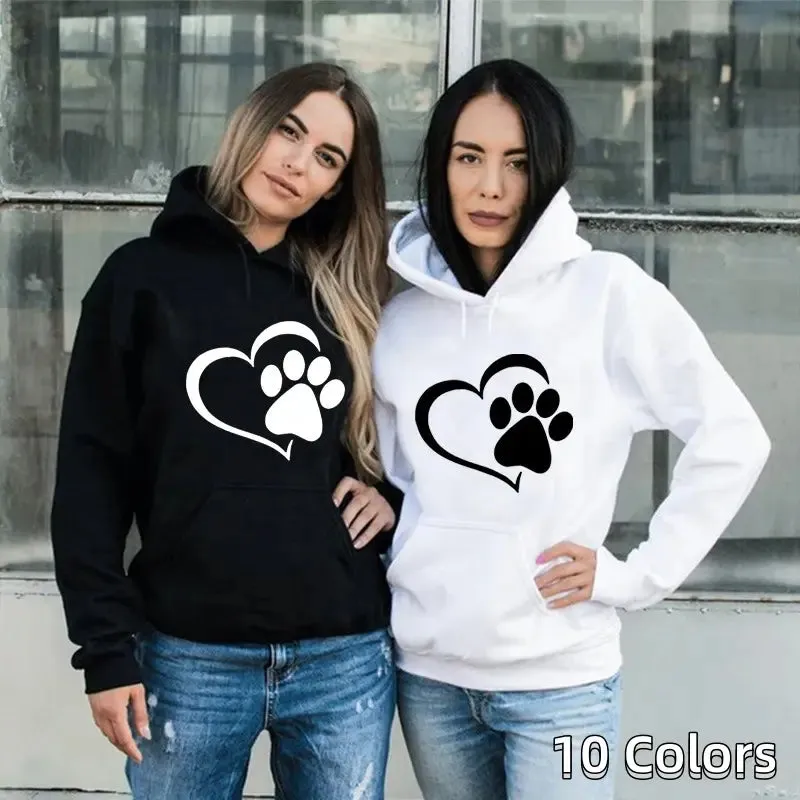 Heart Shape Paw Print Hoodies