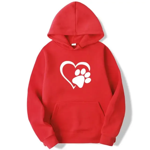 Heart Shape Paw Print Hoodies