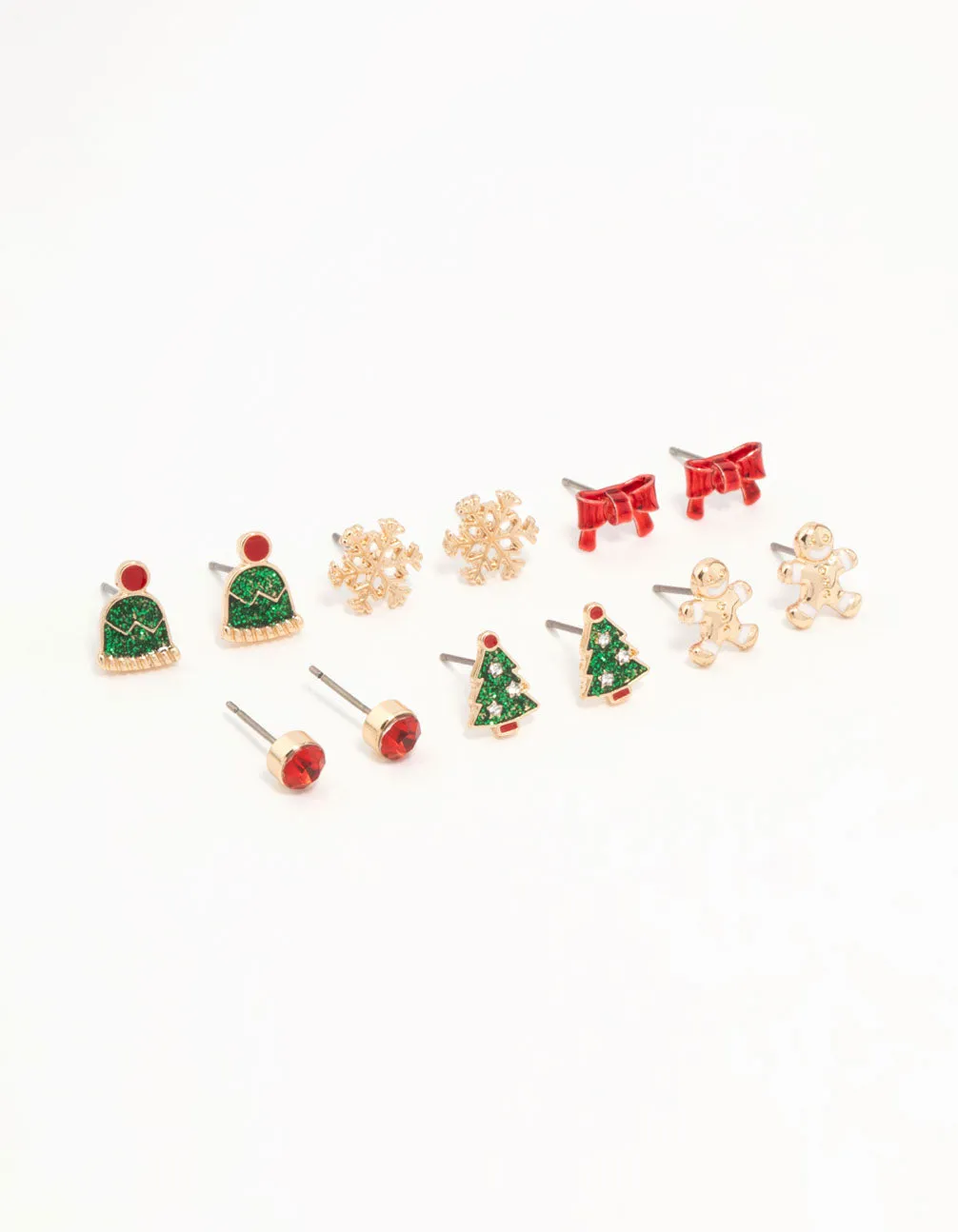 Kids Gold Bow & Snowflake Stud Earrings 6-Pack