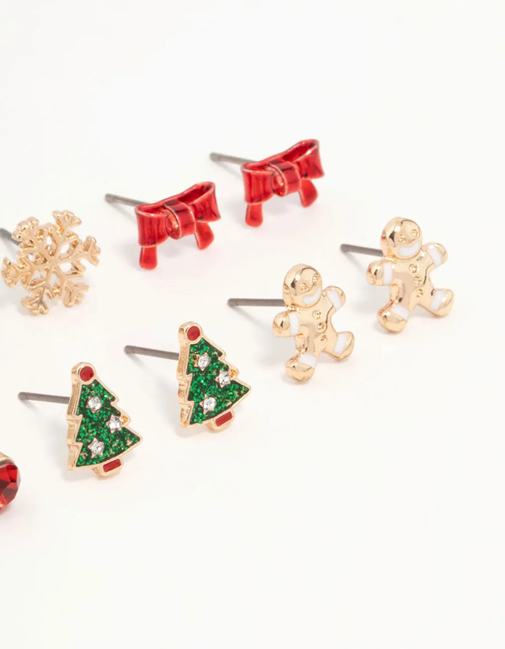 Kids Gold Bow & Snowflake Stud Earrings 6-Pack