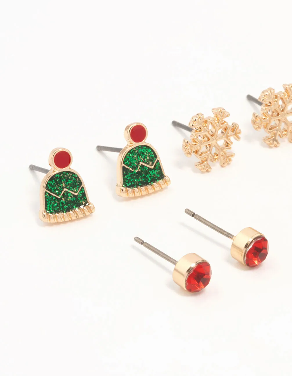 Kids Gold Bow & Snowflake Stud Earrings 6-Pack