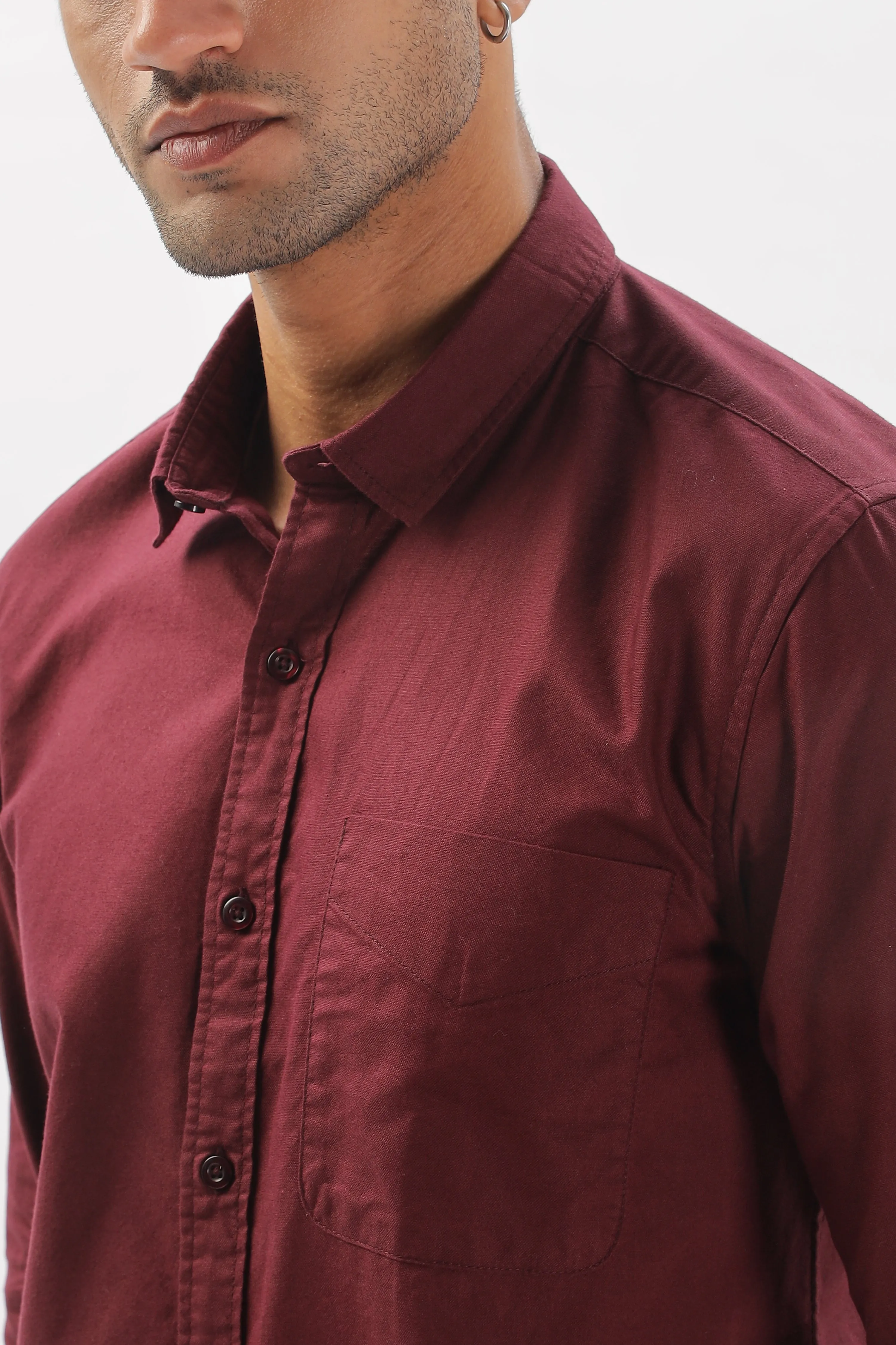 Maroon Regular Fit Plain Full Sleeve Shirt