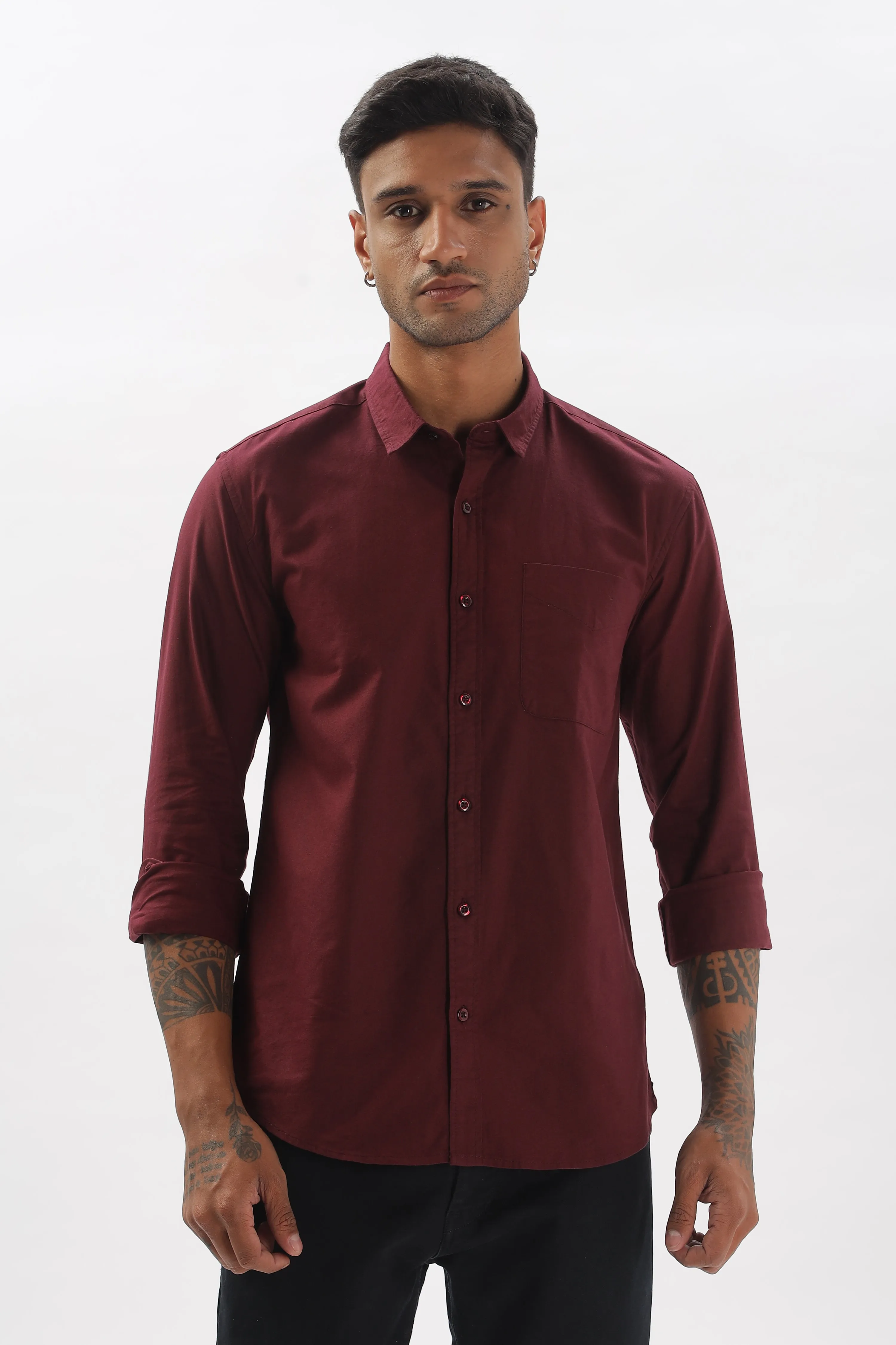 Maroon Regular Fit Plain Full Sleeve Shirt