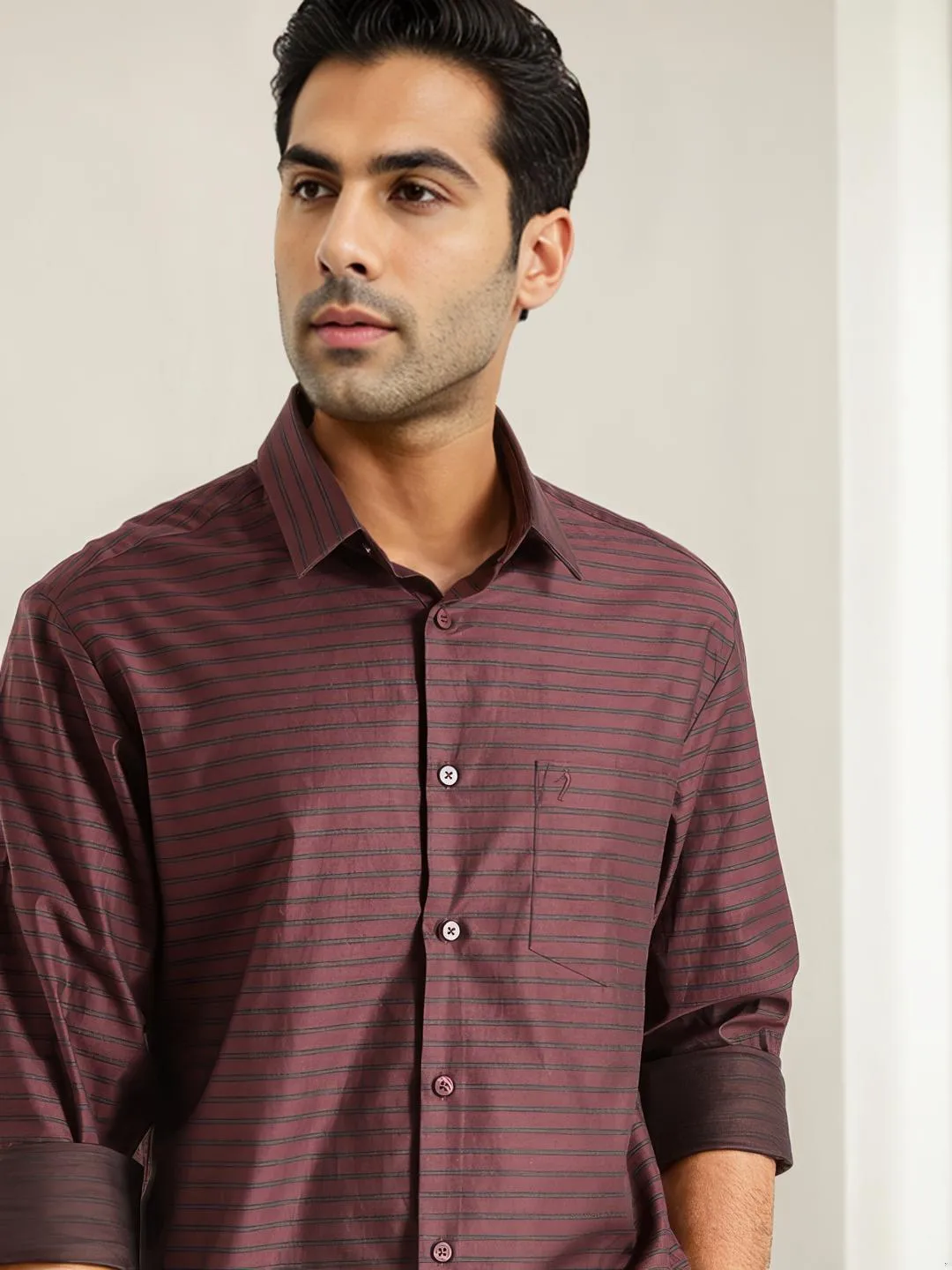 Men Striped Full Sleeve Cotton Stretch Shirt