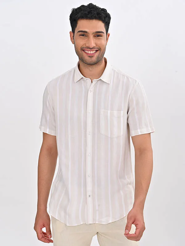 Men Striped Half Sleeve Viscose Blend Shirt