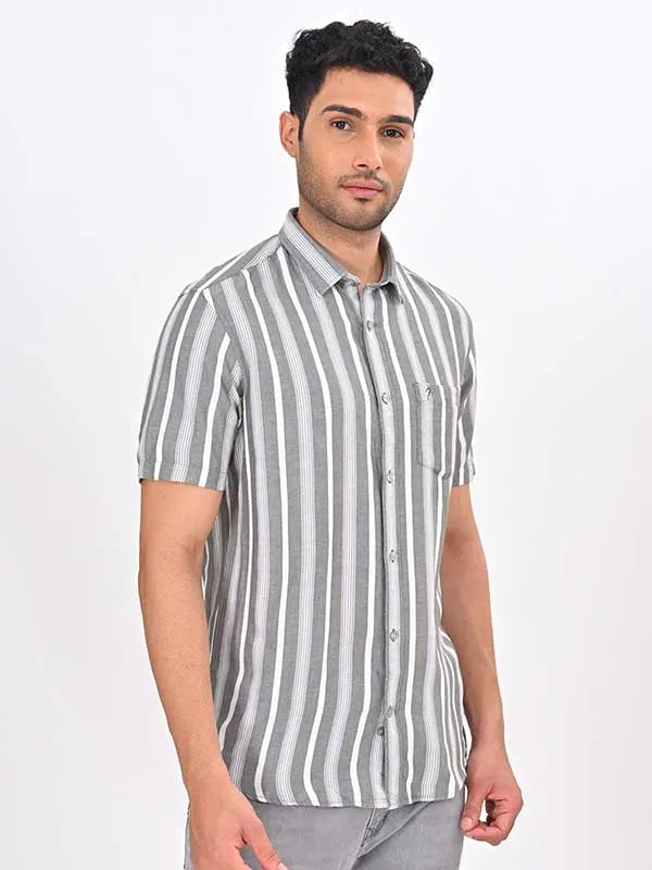 Men Striped Half Sleeve Viscose Blend Shirt