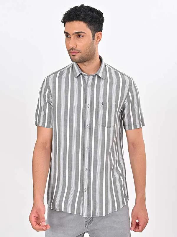 Men Striped Half Sleeve Viscose Blend Shirt