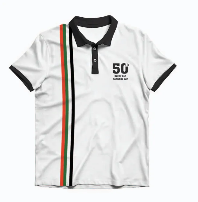 National Day theme UAE Flag colors - red, white and black polo shirts