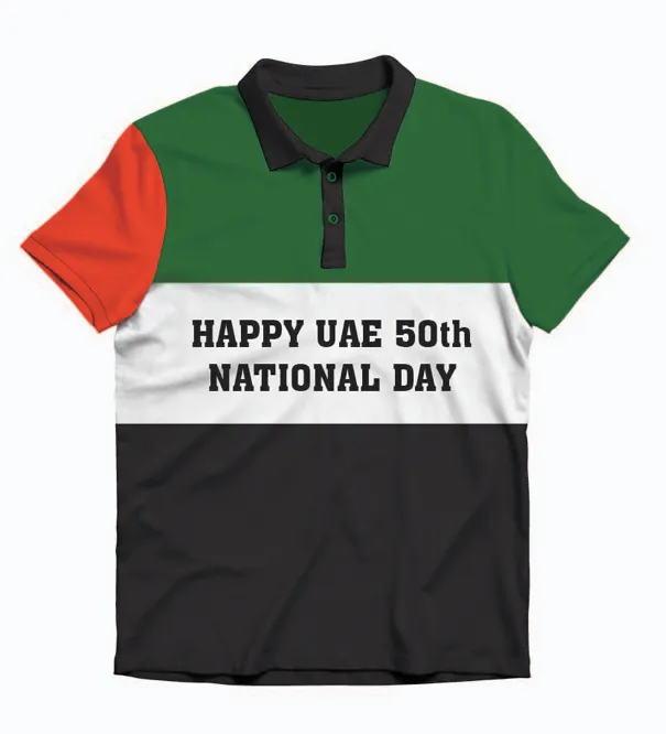 National Day theme UAE Flag colors - red, white and black polo shirts