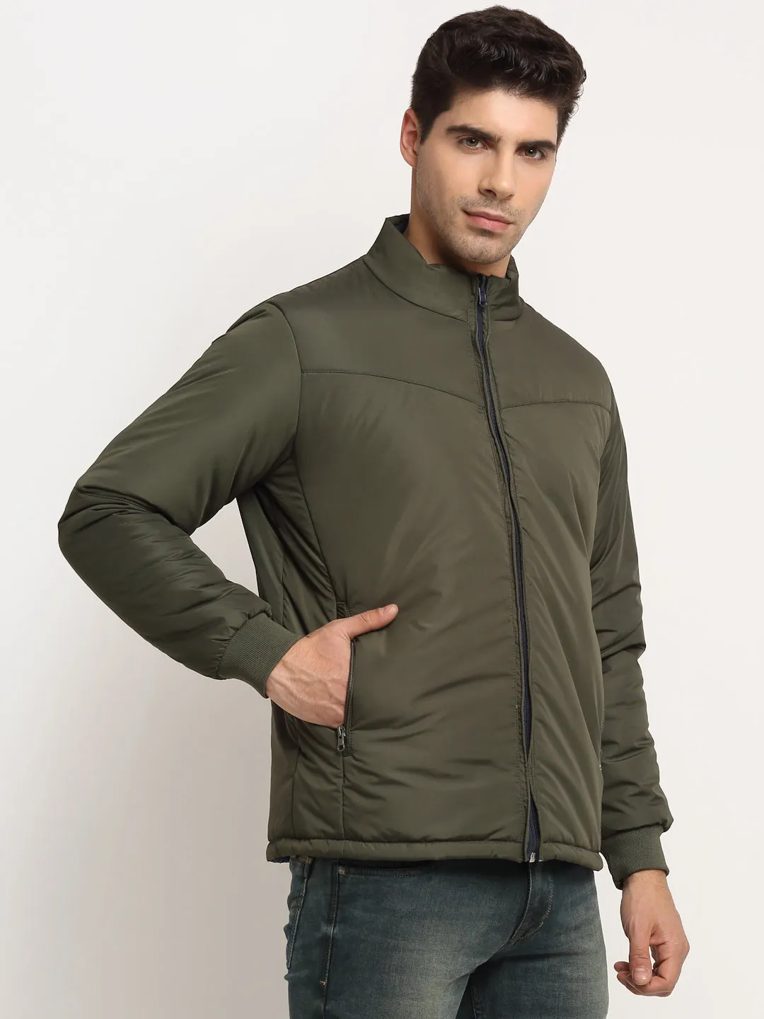 Olive & Navy Blue Men's Reversible Jacket