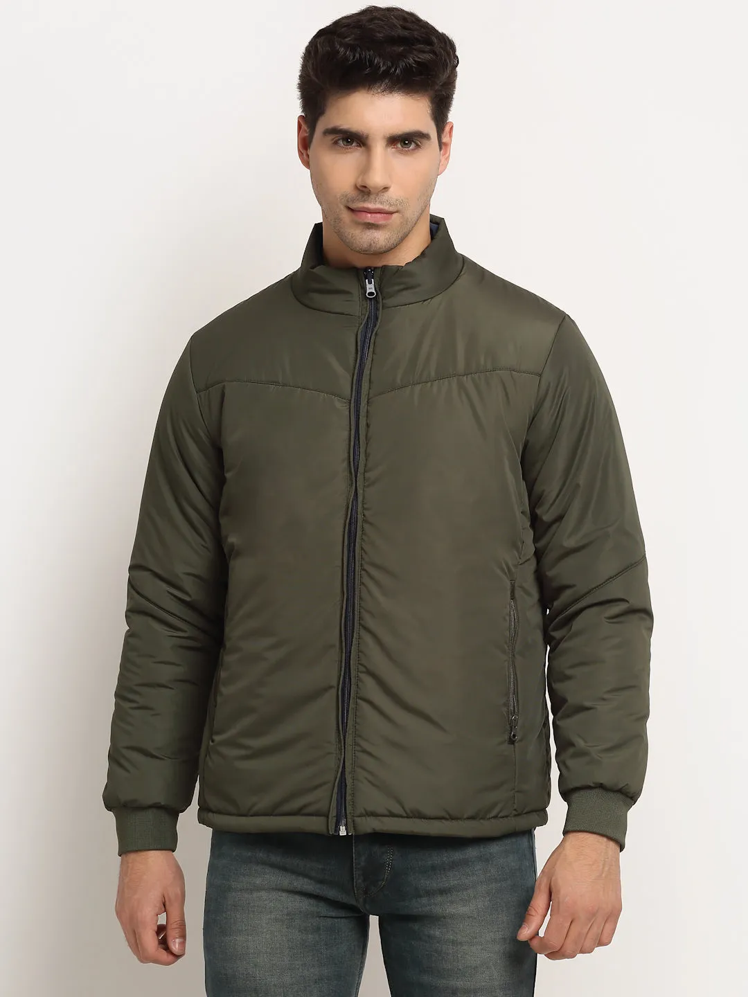 Olive & Navy Blue Men's Reversible Jacket