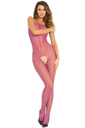 Purple Crotchless Quarter Crochet Net Bodystocking