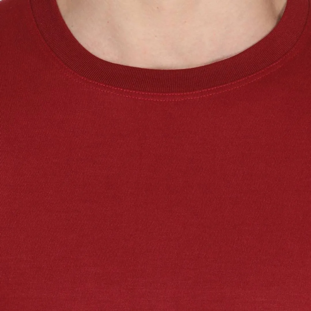 Stunning Maroon Cotton Solid Round Neck Tees For Men